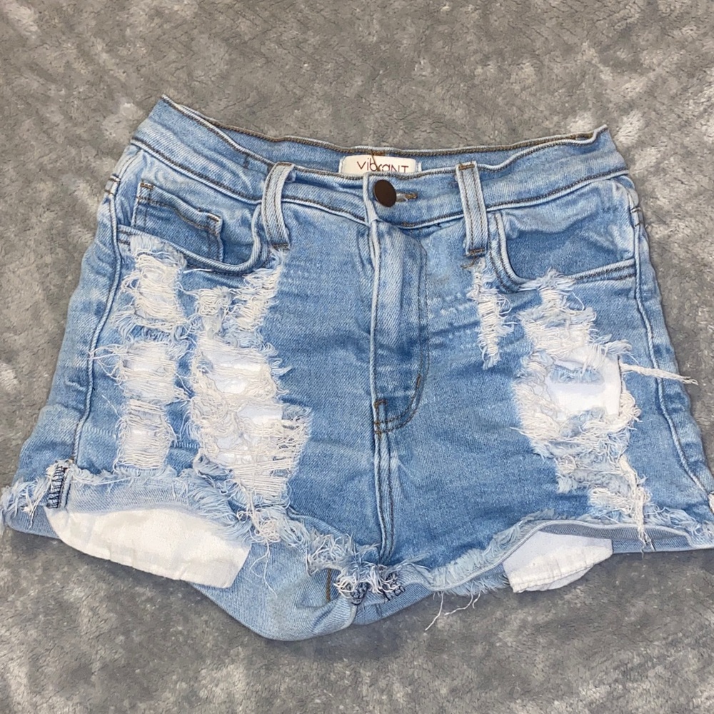 Vibrant Blue Distressed Jean Shorts
